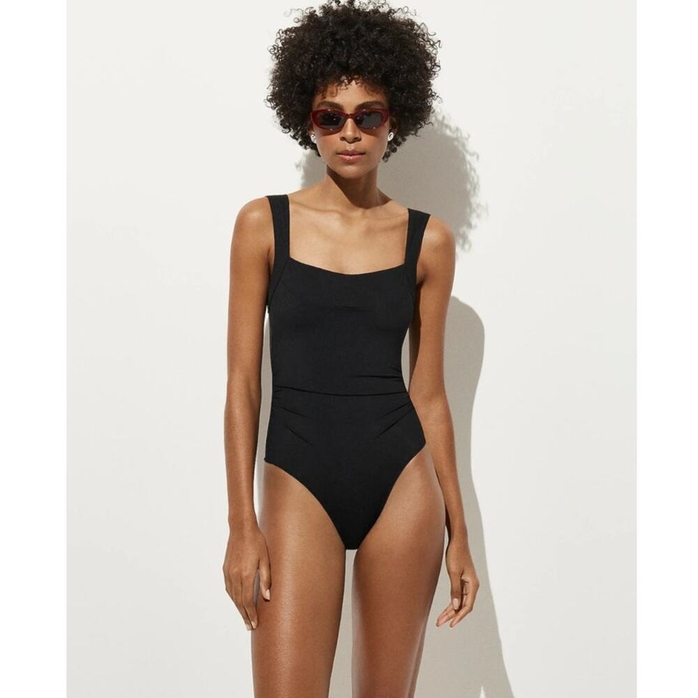 NWT J. Crew Long-Torso Nia Ruched Squareneck One-Piece Black 2